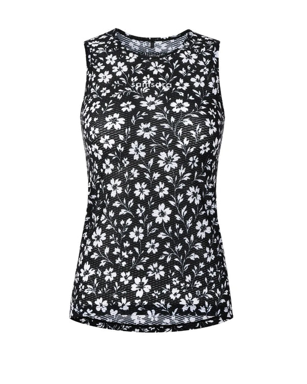 Sleeveless Base Layer - Black Floral Maze