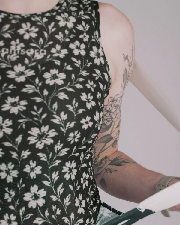 Sleeveless Base Layer - Black Floral Maze