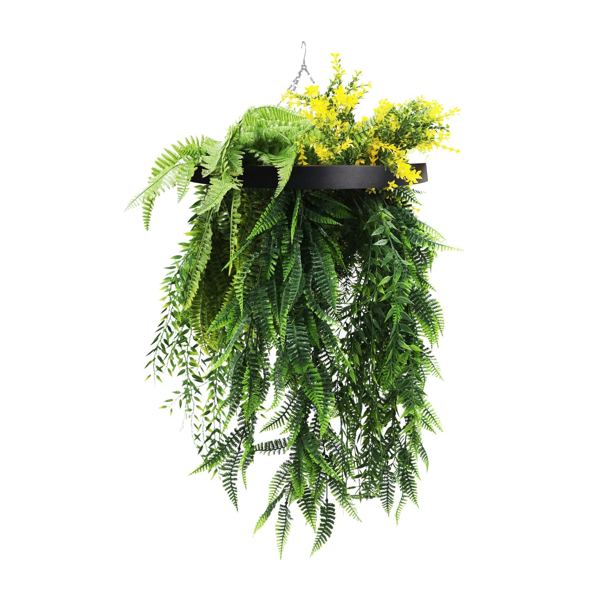 Bright Tropical Foliage Artificial Hanging Disc 15.75in – Black Frame – UV Resistant