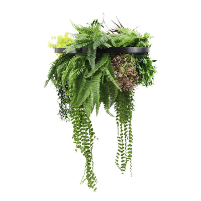 Artificial Hanging Plant Chandelier – Tropical Foliage Circular Ring (23.5in) Black Frame – UV Resistant