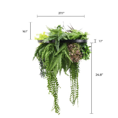 Artificial Hanging Plant Chandelier – Tropical Foliage Circular Ring (23.5in) Black Frame – UV Resistant