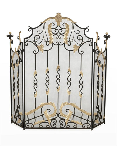 Burnished Gold 3 Panel Acanthus Gate Design Fire Screen
