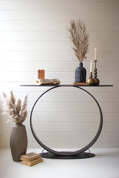 Black Oval Metal Console Table