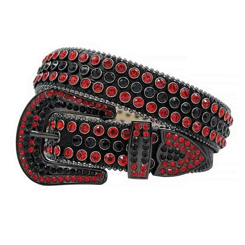 Black Strap Studded With Red Black Rhinestones Belt