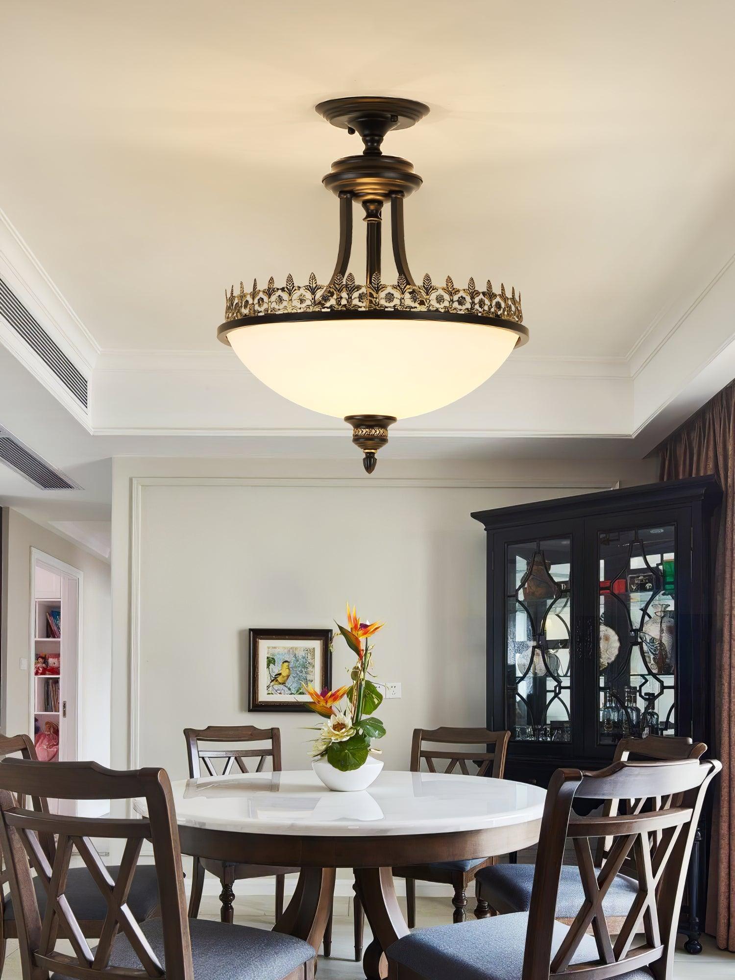 Black Vintage Bowl Frosted Glass Ceiling Light 16.9
