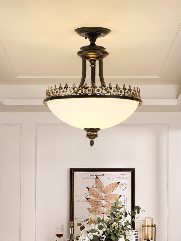 Black Vintage Bowl Frosted Glass Ceiling Light 16.9