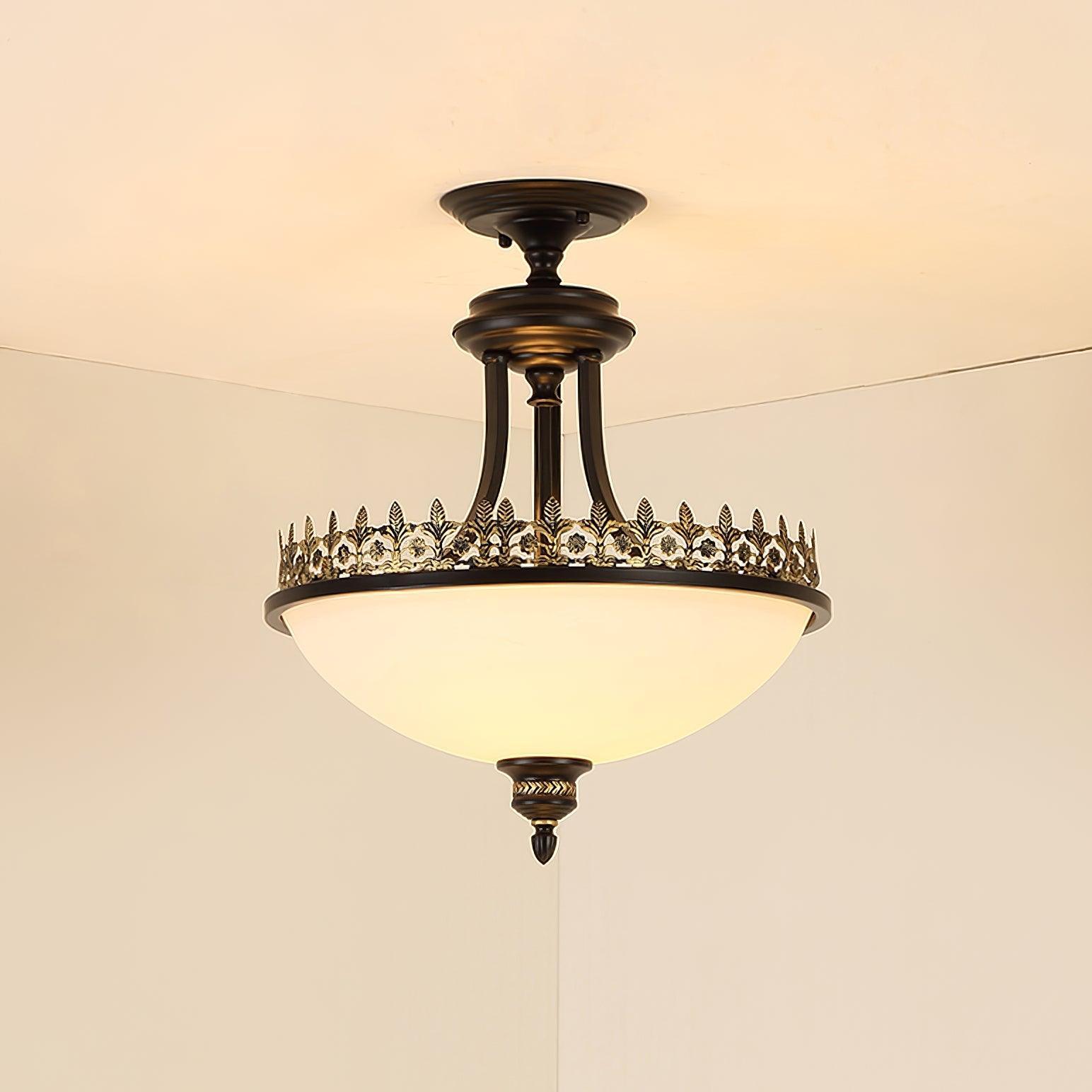 Black Vintage Bowl Frosted Glass Ceiling Light 16.9