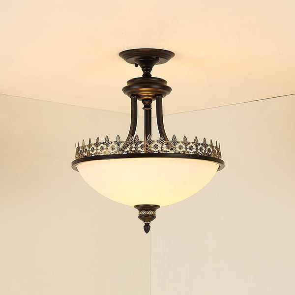 Black Vintage Bowl Frosted Glass Ceiling Light 16.9