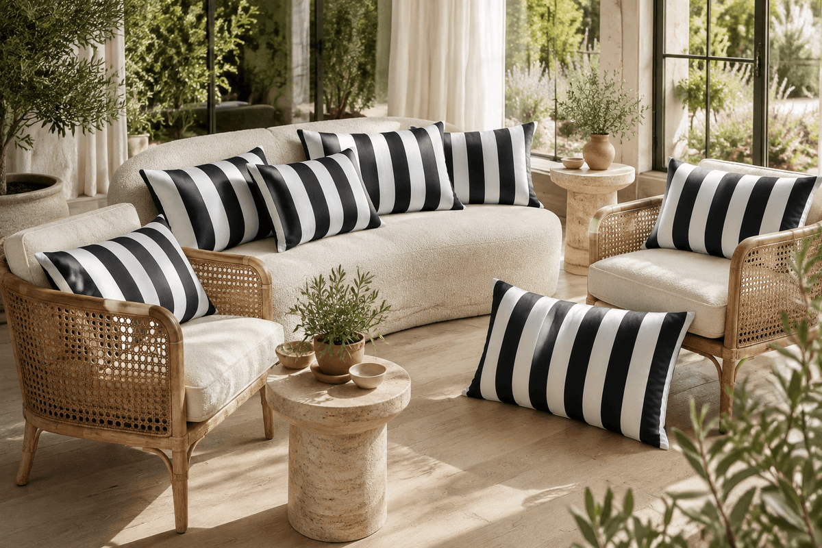Black White Stripe Outdoor Cushion Covers – 2 Pack | Patio Pillow Covers | Fits IKEA Duvholmen & Kuddarna