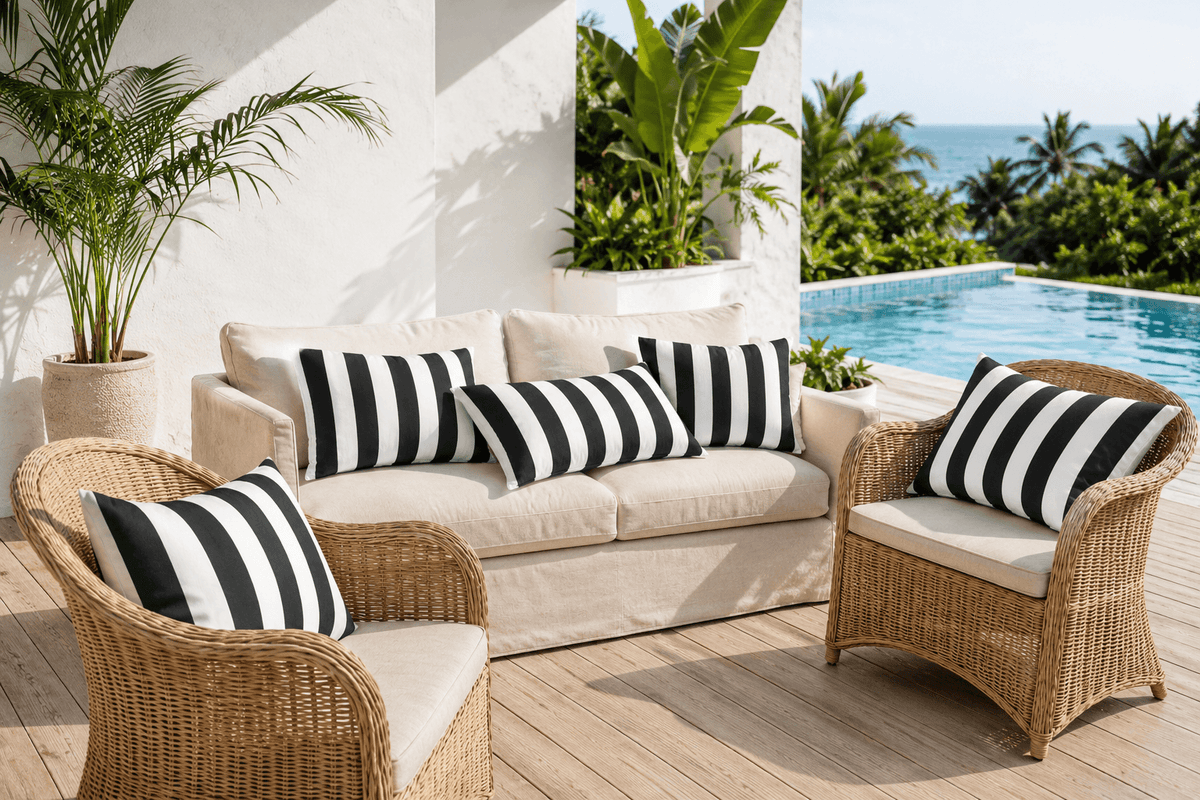Black White Stripe Outdoor Cushion Covers – 2 Pack | Patio Pillow Covers | Fits IKEA Duvholmen & Kuddarna