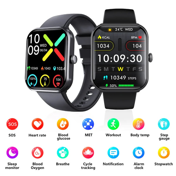 Blood Sugar Glucose Monitor Smart Watch for Diabetics SOS Emergency Alarm Call - Gifts for You 'n Me