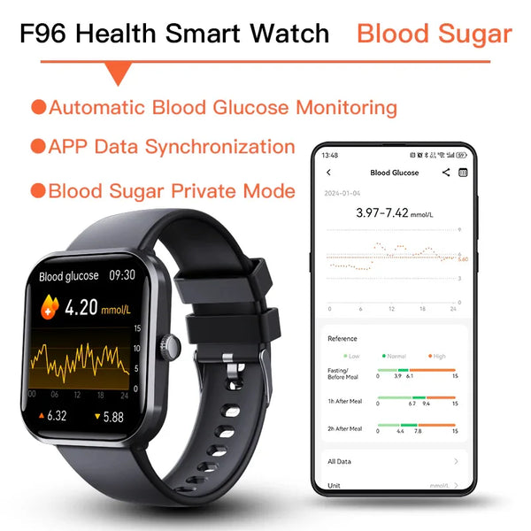 Blood Sugar Glucose Monitor Smart Watch for Diabetics SOS Emergency Alarm Call - Gifts for You 'n Me