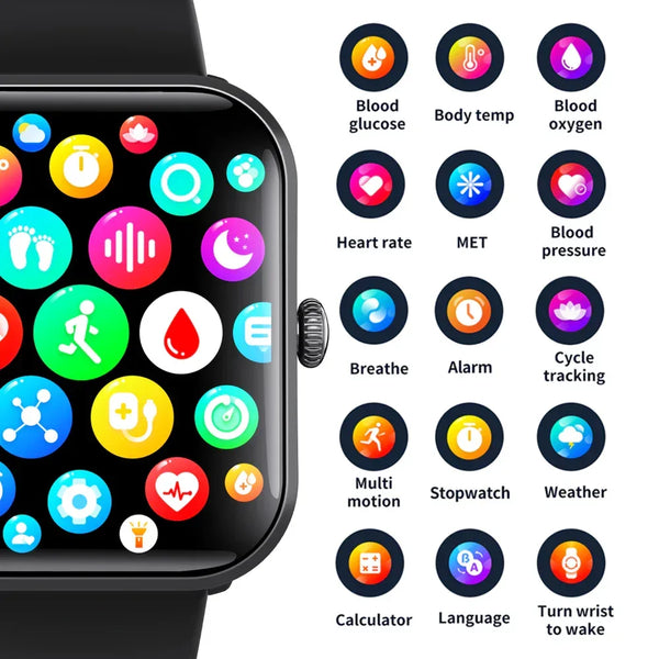 Blood Sugar Glucose Monitor Smart Watch for Diabetics SOS Emergency Alarm Call - Gifts for You 'n Me