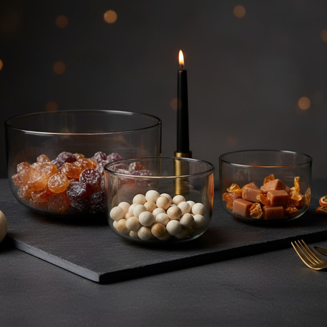 Blown Glass Serving Bowl Set of 3 Amber