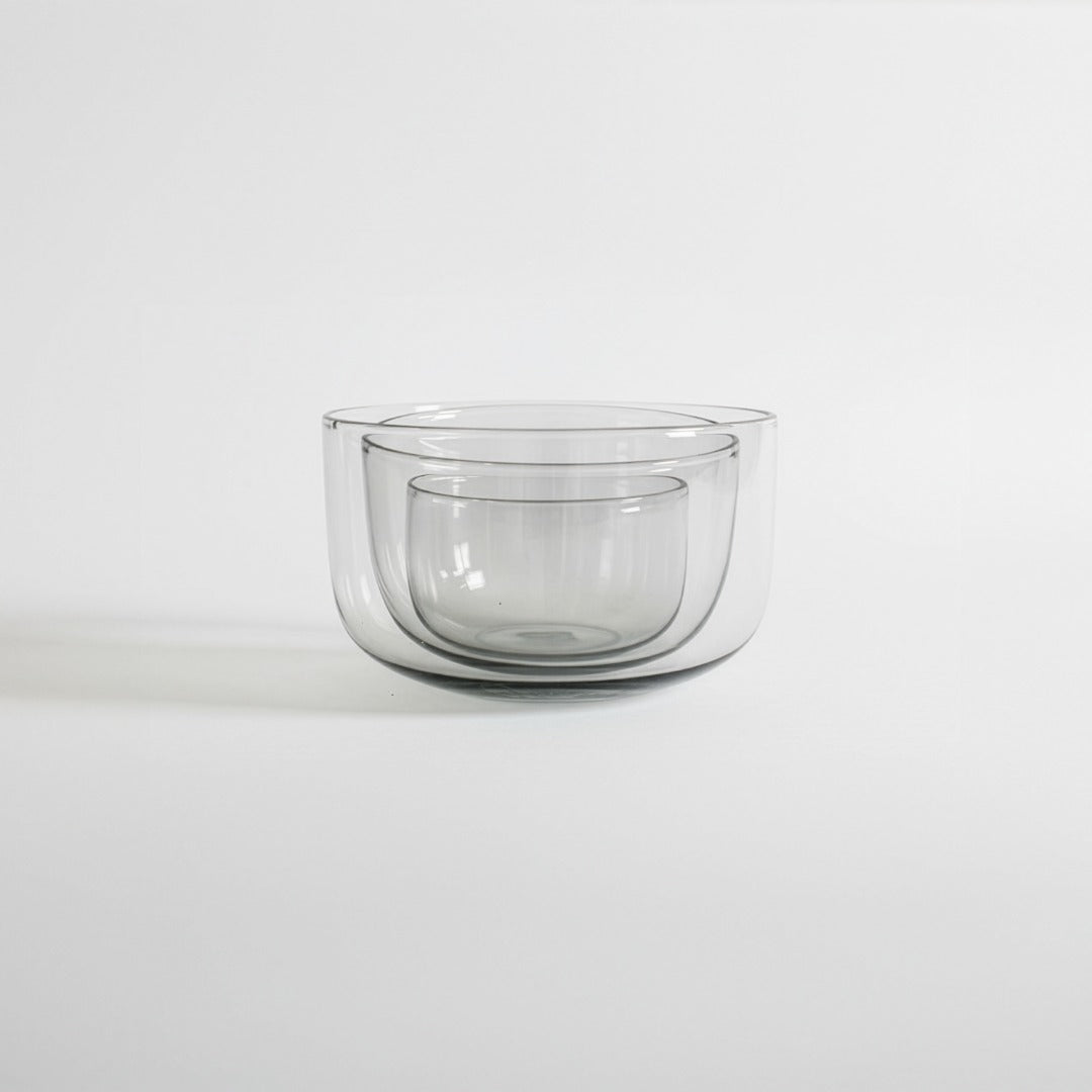 Blown Glass Serving Bowl Set of 3 Amber