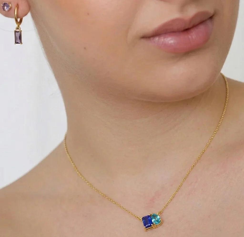 Blue sapphire Topaz Necklace - Toi Et Moi Necklace