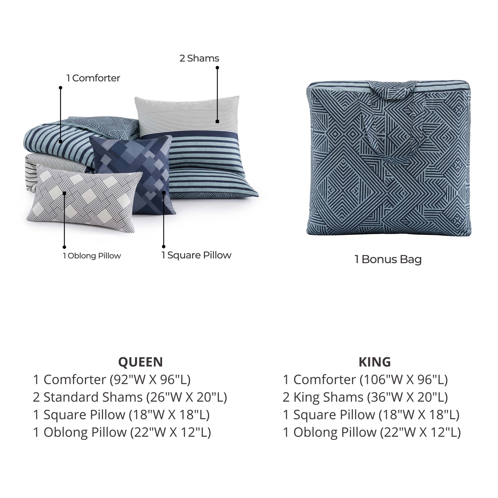 Blue Geo Lines 5 Piece Reversible Comforter Set