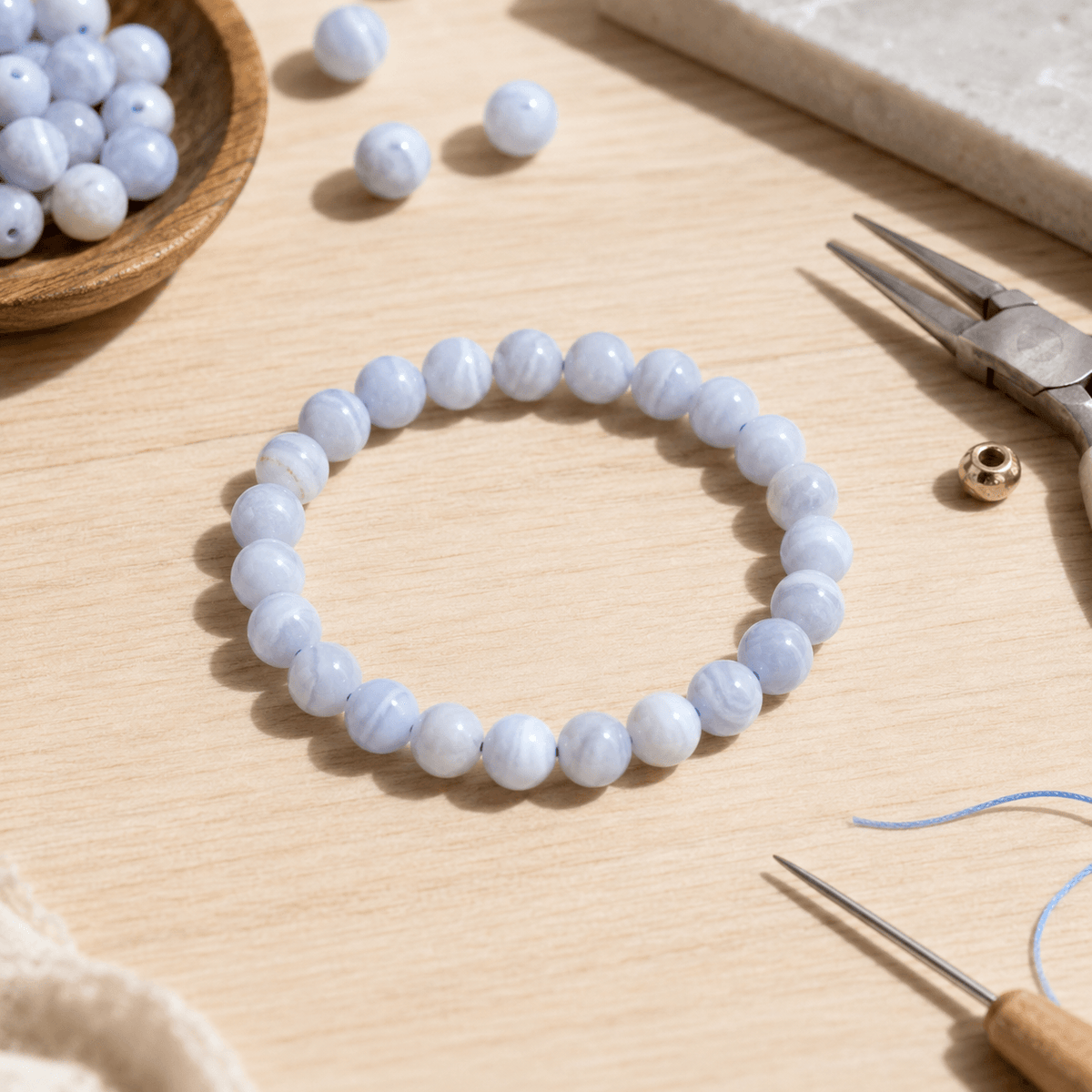 Blue Lace Agate Bracelet (Relaxation and Self Discovery)