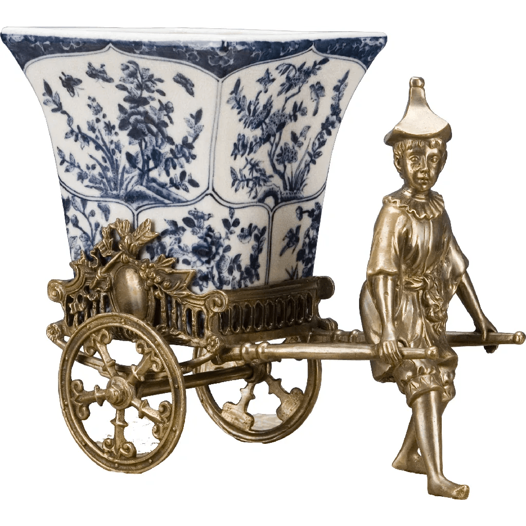 Blue Vine Rickshaw Basin/Planter with Bronze Man - Gifts for You 'n Me