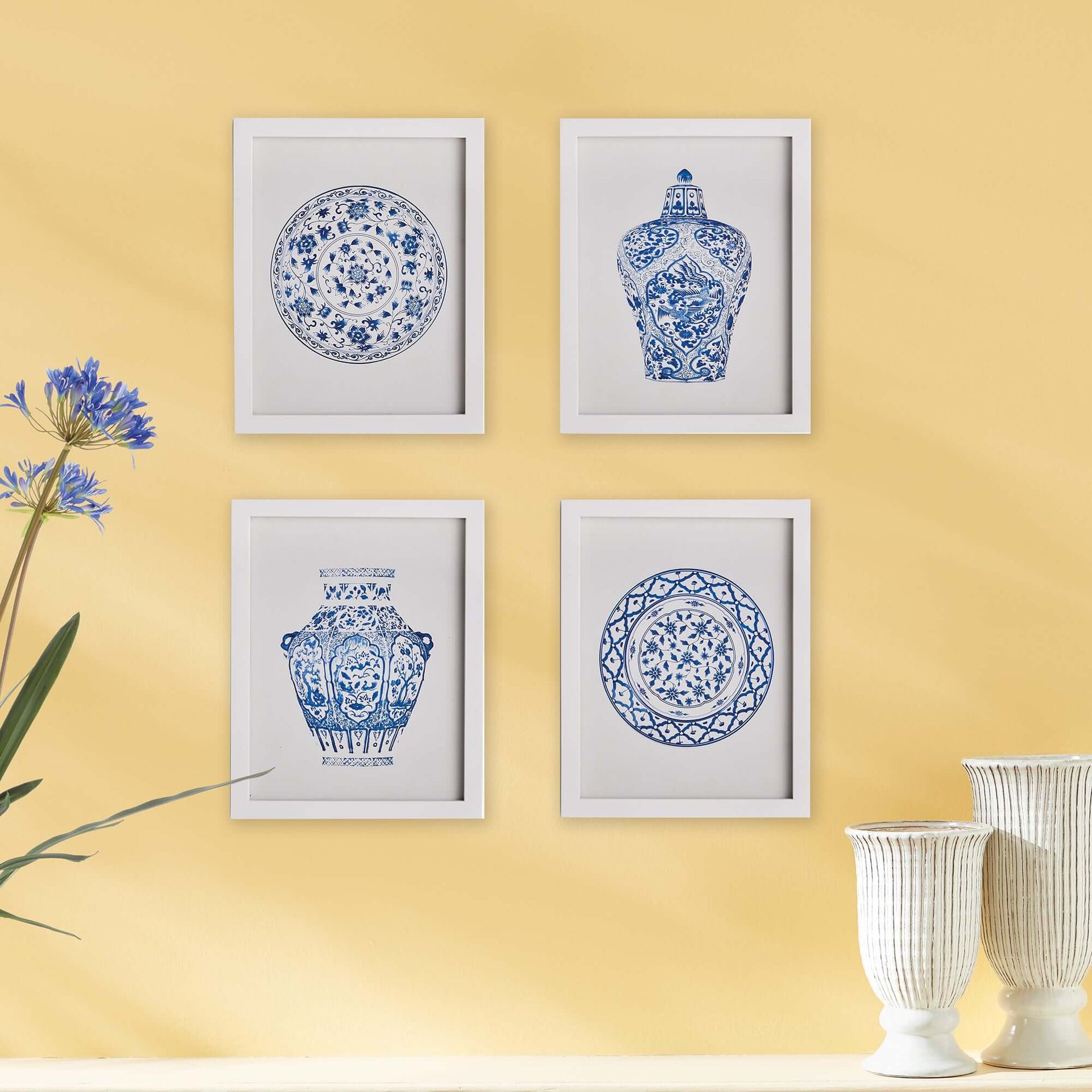 Blue and White Chinoiserie Ginger Jar and Plate Prints (Set of 4)