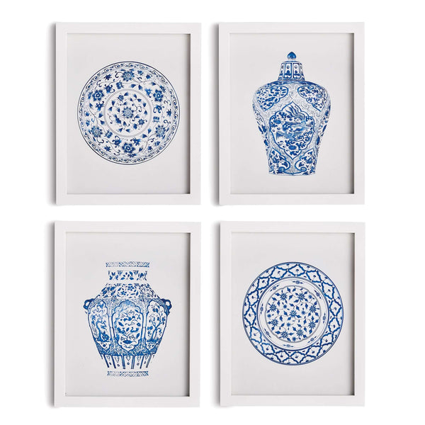 Blue and White Chinoiserie Ginger Jar and Plate Prints (Set of 4)