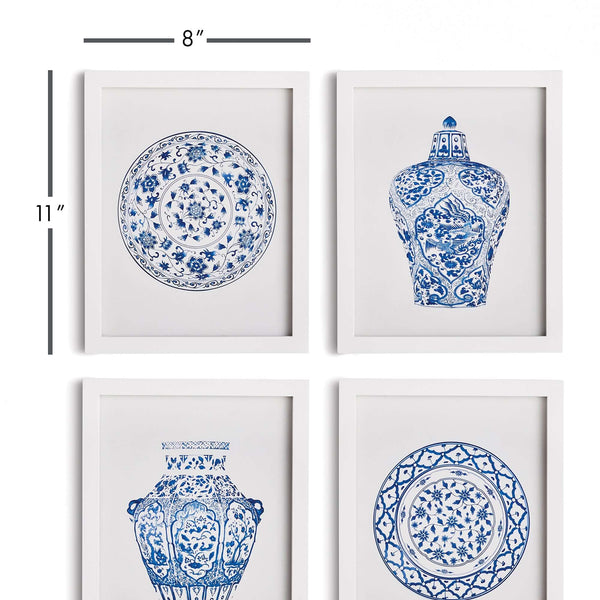 Blue and White Chinoiserie Ginger Jar and Plate Prints (Set of 4)