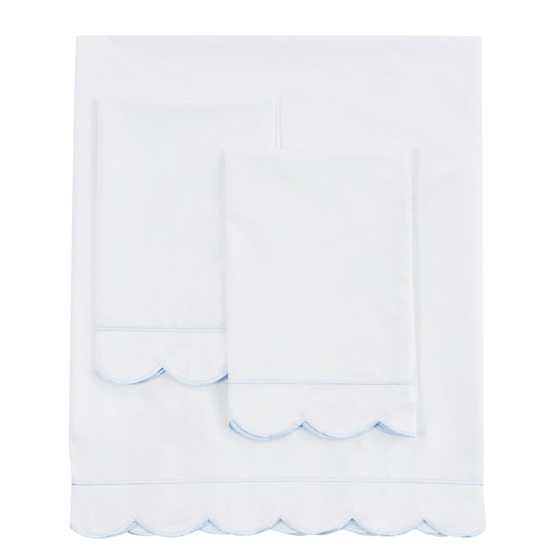 Scallop Frame Embroidered Cotton Percale Sheet Set