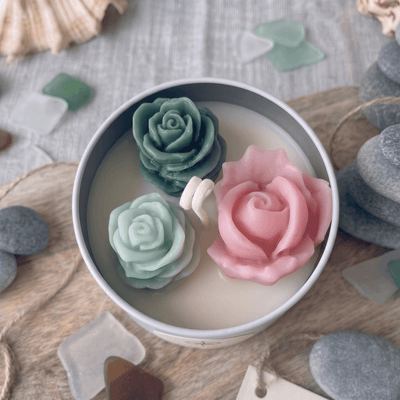 Blush & Teal Rosette Cactus Candle