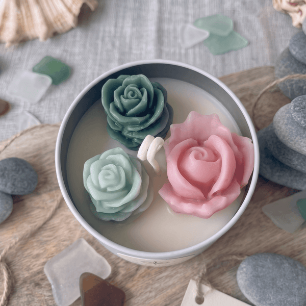 Blush & Teal Rosette Cactus Candle