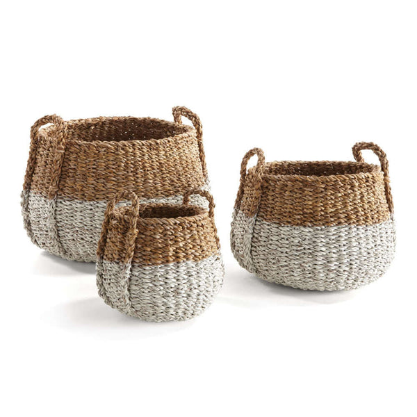 Boho Coastal Storage Baskets with Handles (Set of 3)