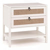 Boho Rattan Nightstand with 2 Drawers and Bottom Open Shelf-White - White