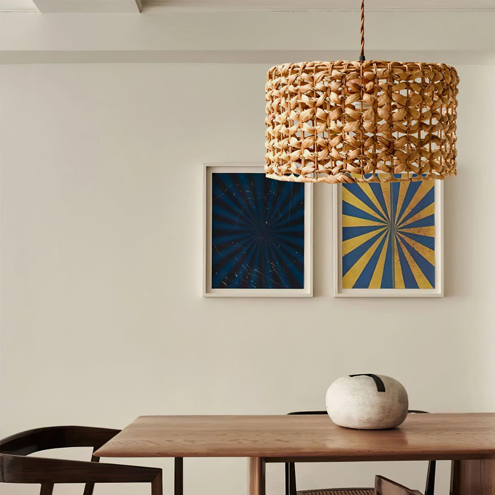 Boho Rattan Woven Lampshade Pendant Light 12.2