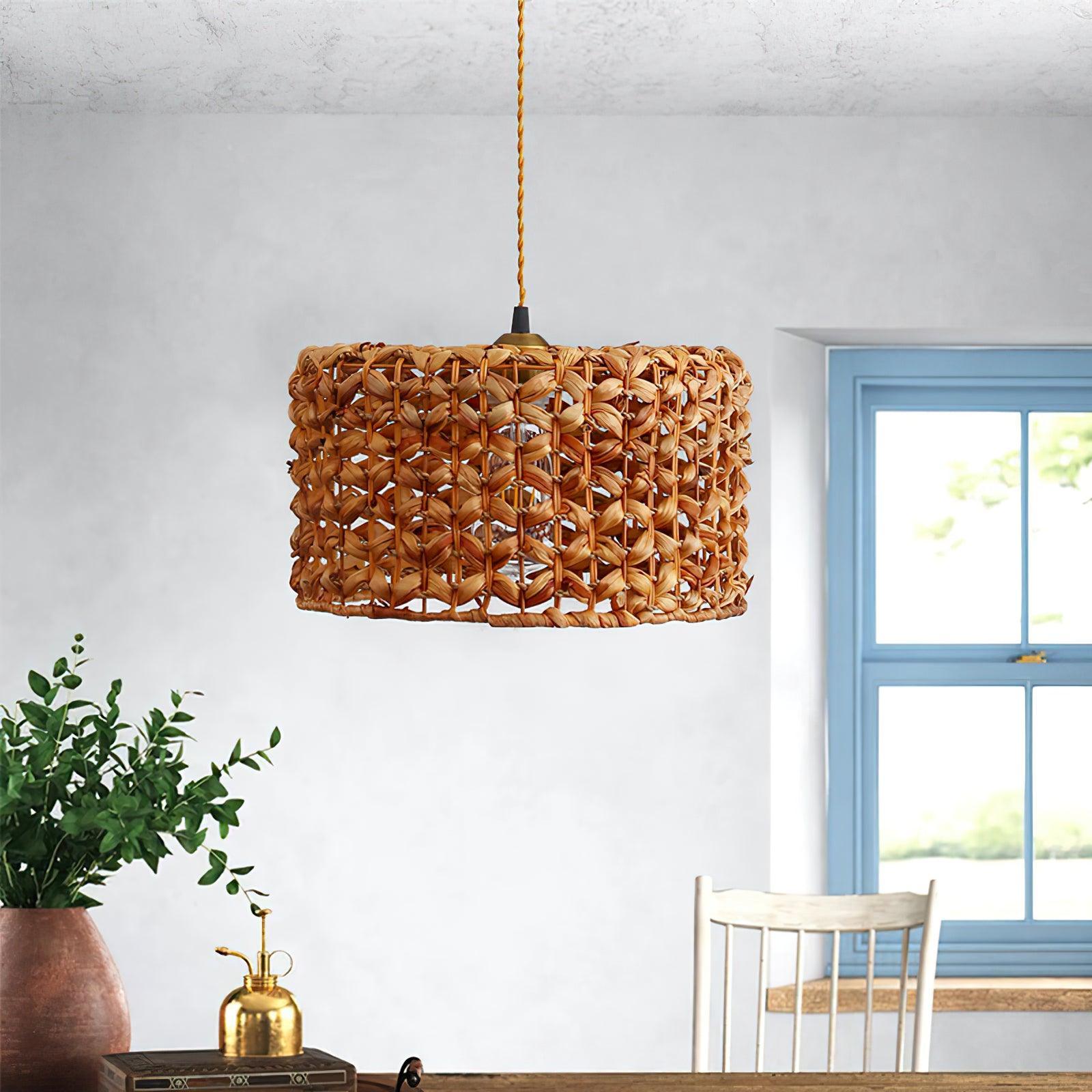 Boho Rattan Woven Lampshade Pendant Light 12.2