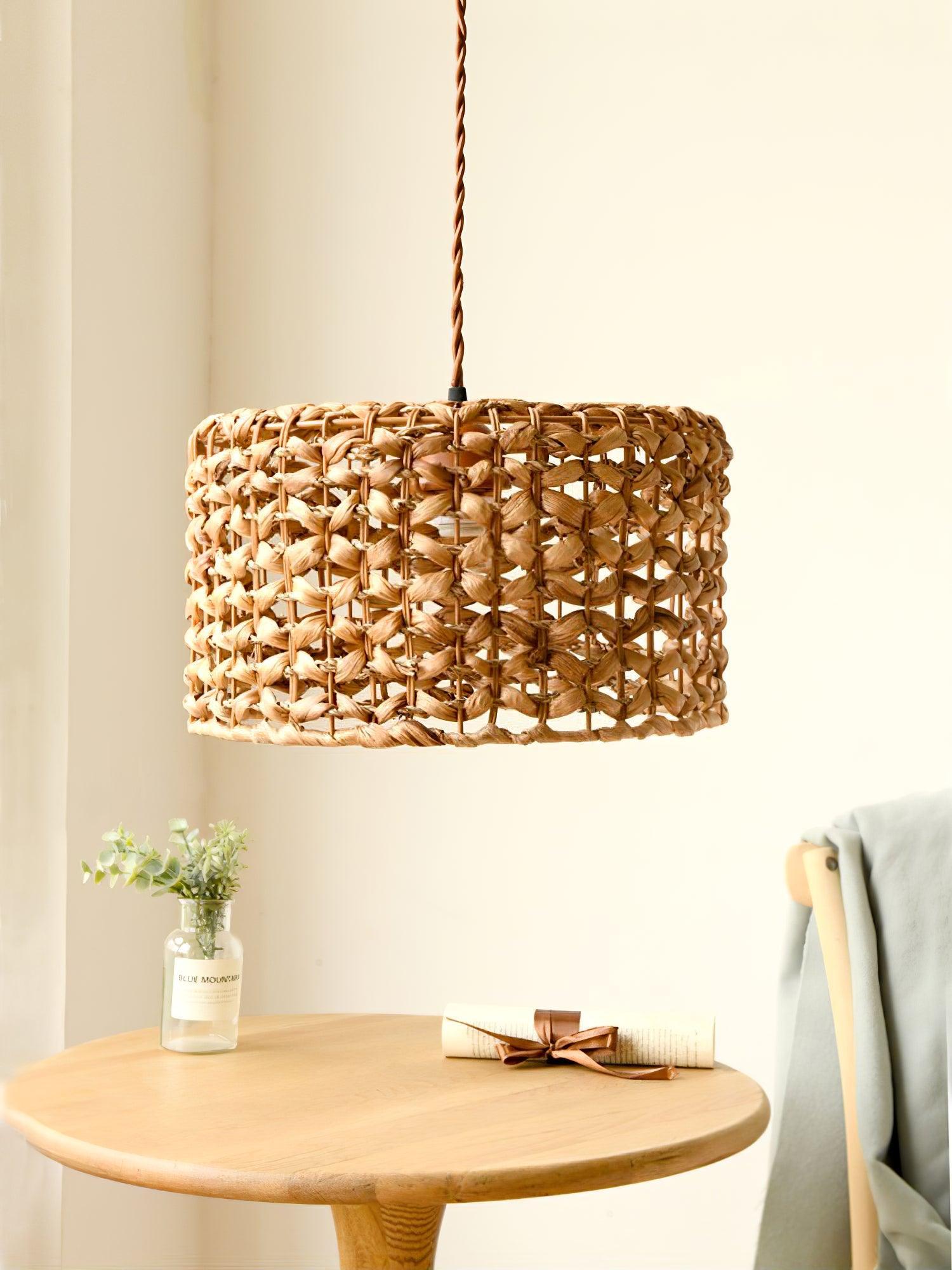 Boho Rattan Woven Lampshade Pendant Light 12.2