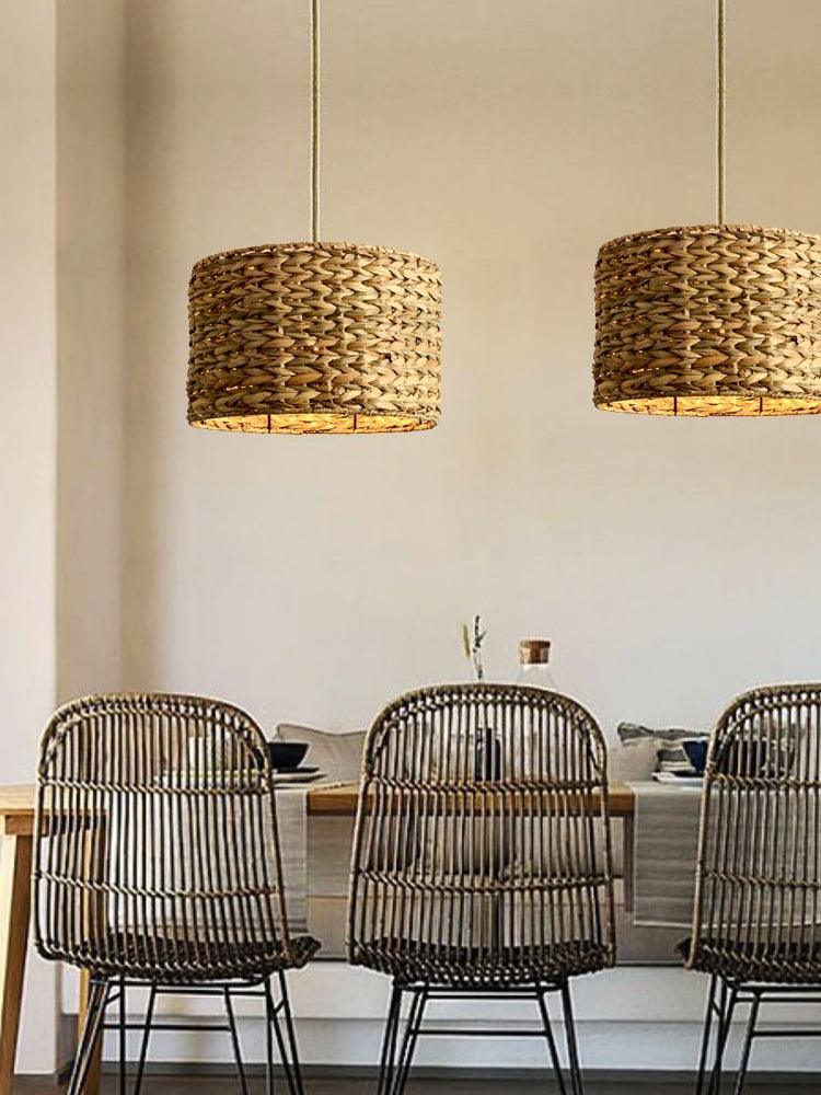 Boho Rattan Woven Lampshade Pendant Light 12.2