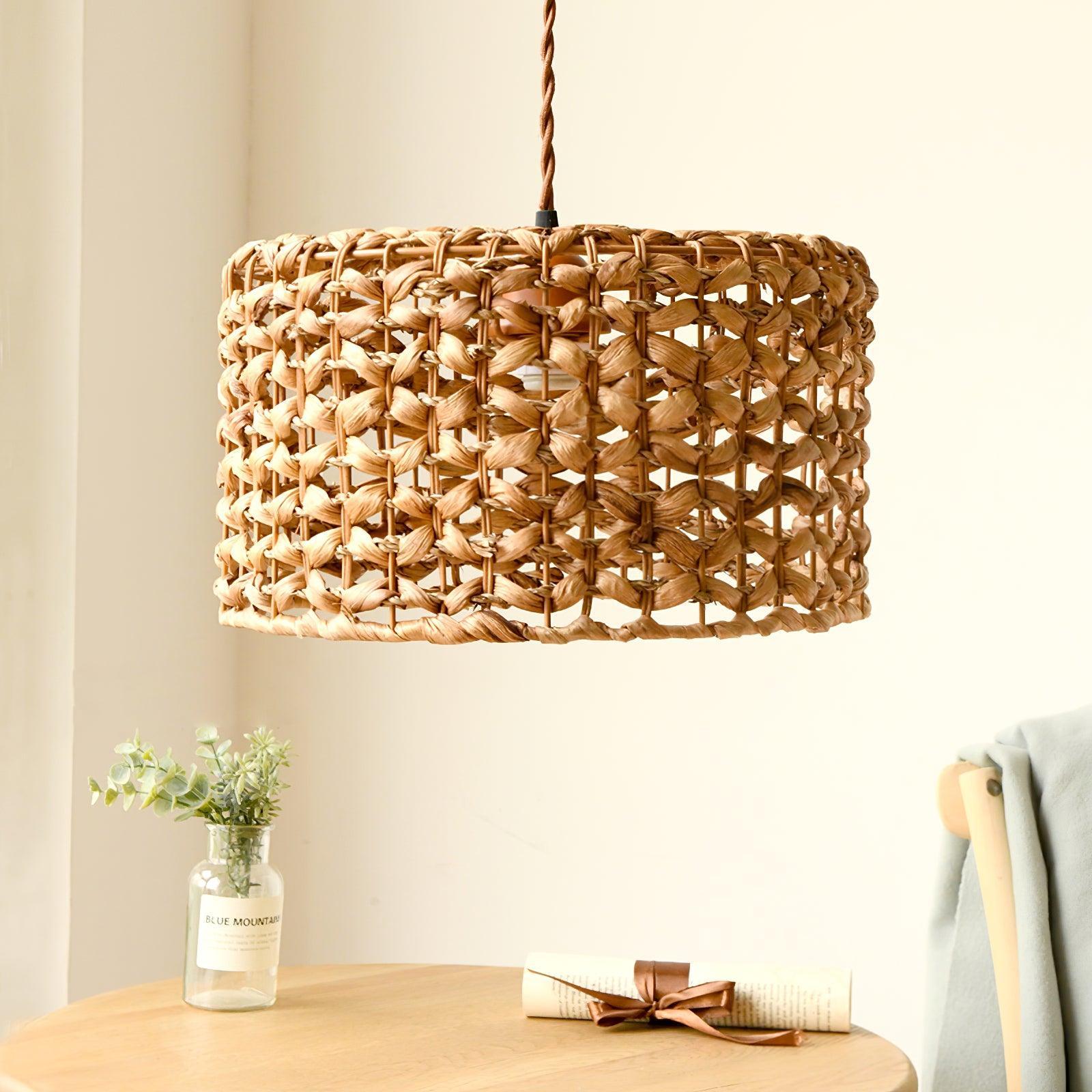 Boho Rattan Woven Lampshade Pendant Light 12.2