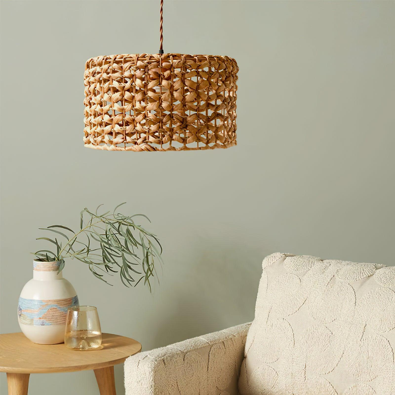 Boho Rattan Woven Lampshade Pendant Light 12.2