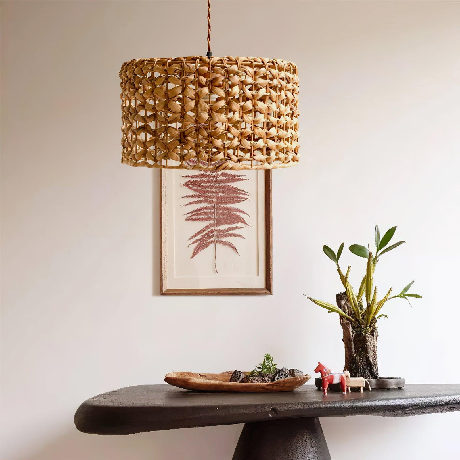 Boho Rattan Woven Lampshade Pendant Light 12.2