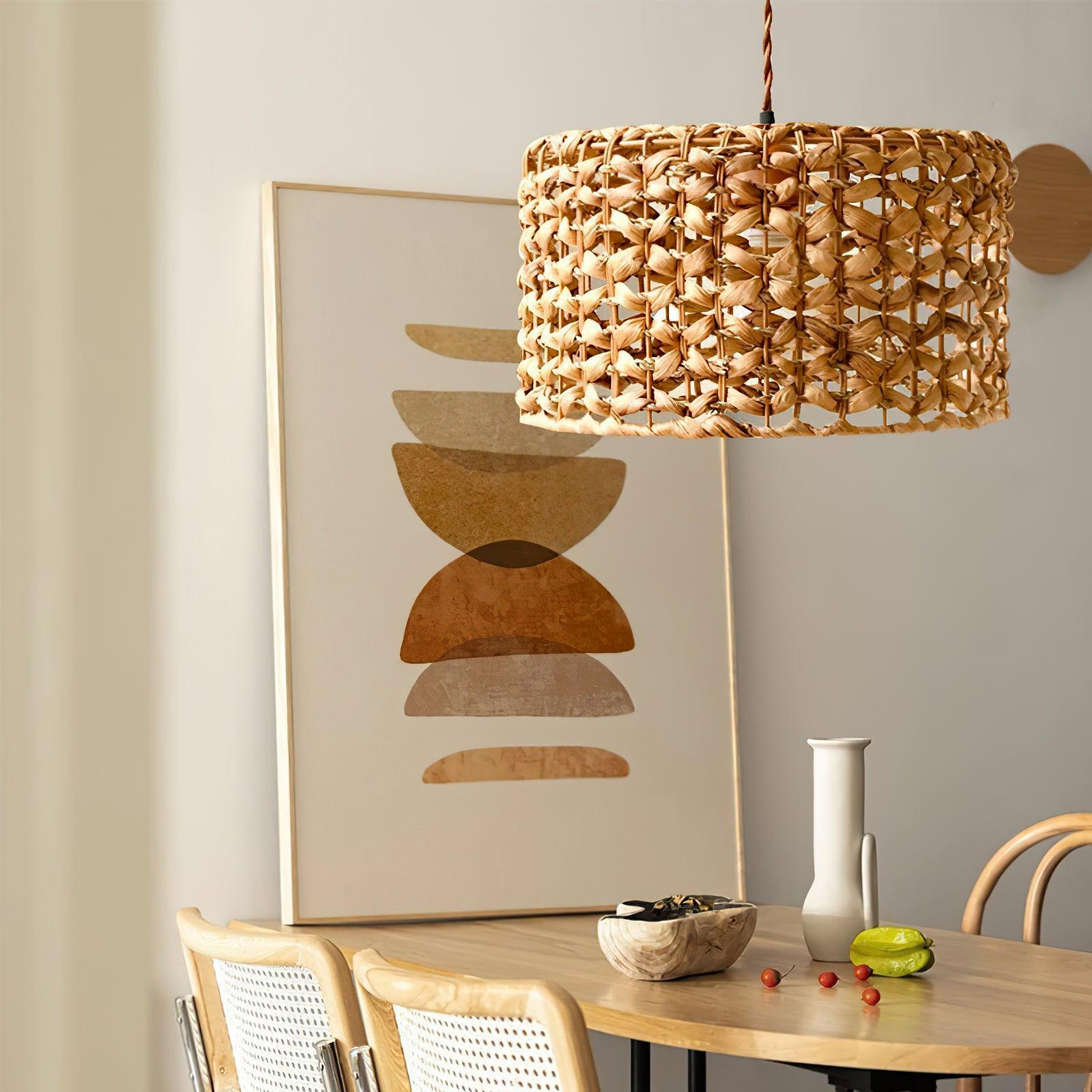 Boho Rattan Woven Lampshade Pendant Light 12.2