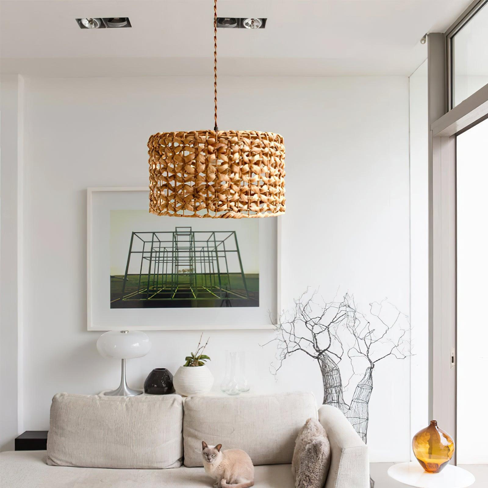 Boho Rattan Woven Lampshade Pendant Light 12.2