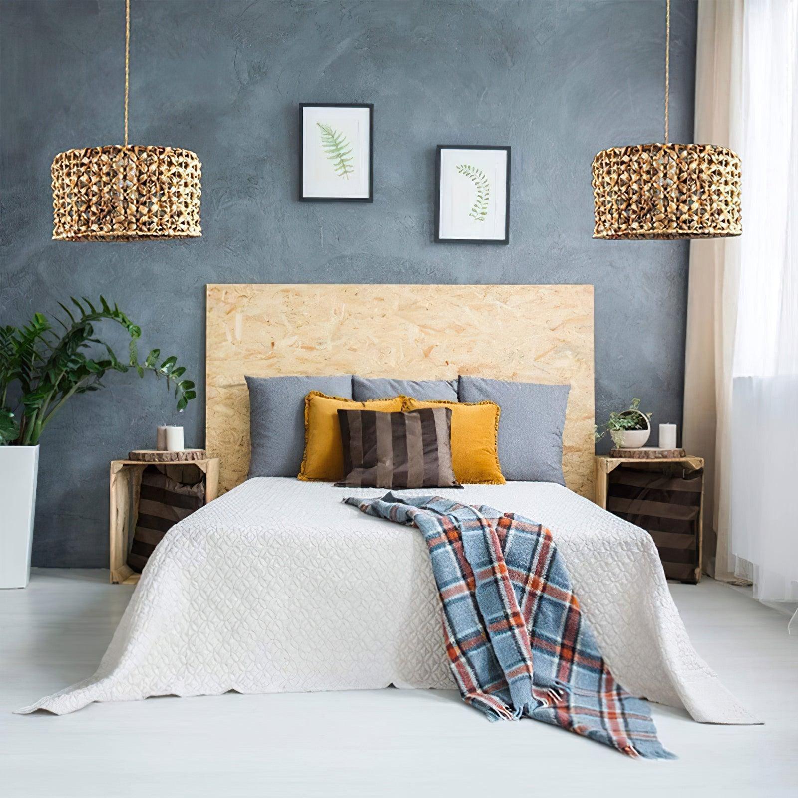 Boho Rattan Woven Lampshade Pendant Light 12.2