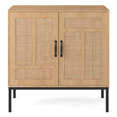 Boho Storage Cabinet with Asymmetrical Pattern Doors for Kitchen-Natural