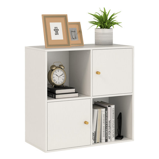 4-Cube Bookcase 3-Tier Bookshelf with Dual Anti-Tipping Kits and 2 Cabinets-White