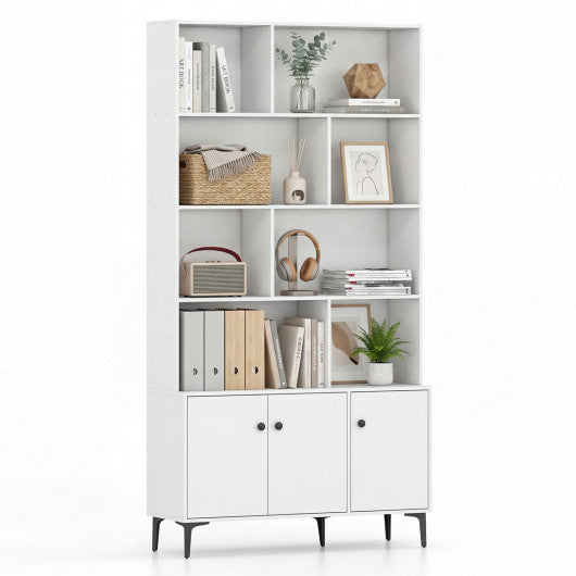 Bookshelf with 3 Doors and 2 Anti-Tipping Kits for Home Office-White
