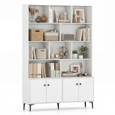 Bookshelf with 4 Doors and 2 Anti-Tipping Kits for Home Office-White