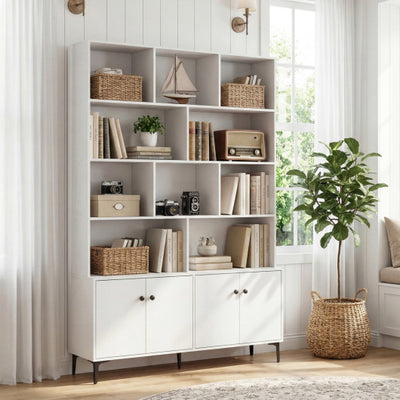 Bookshelf with 4 Doors and 2 Anti-Tipping Kits for Home Office-White