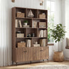 Bookshelf with 4 Doors and 2 Anti-Tipping Kits for Home Office-Walnut