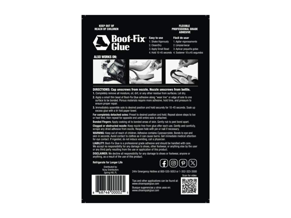 Boot-Fix Glue BLACK: Professional Grade Shoe Repair Glue For Shoes, Sandals and more