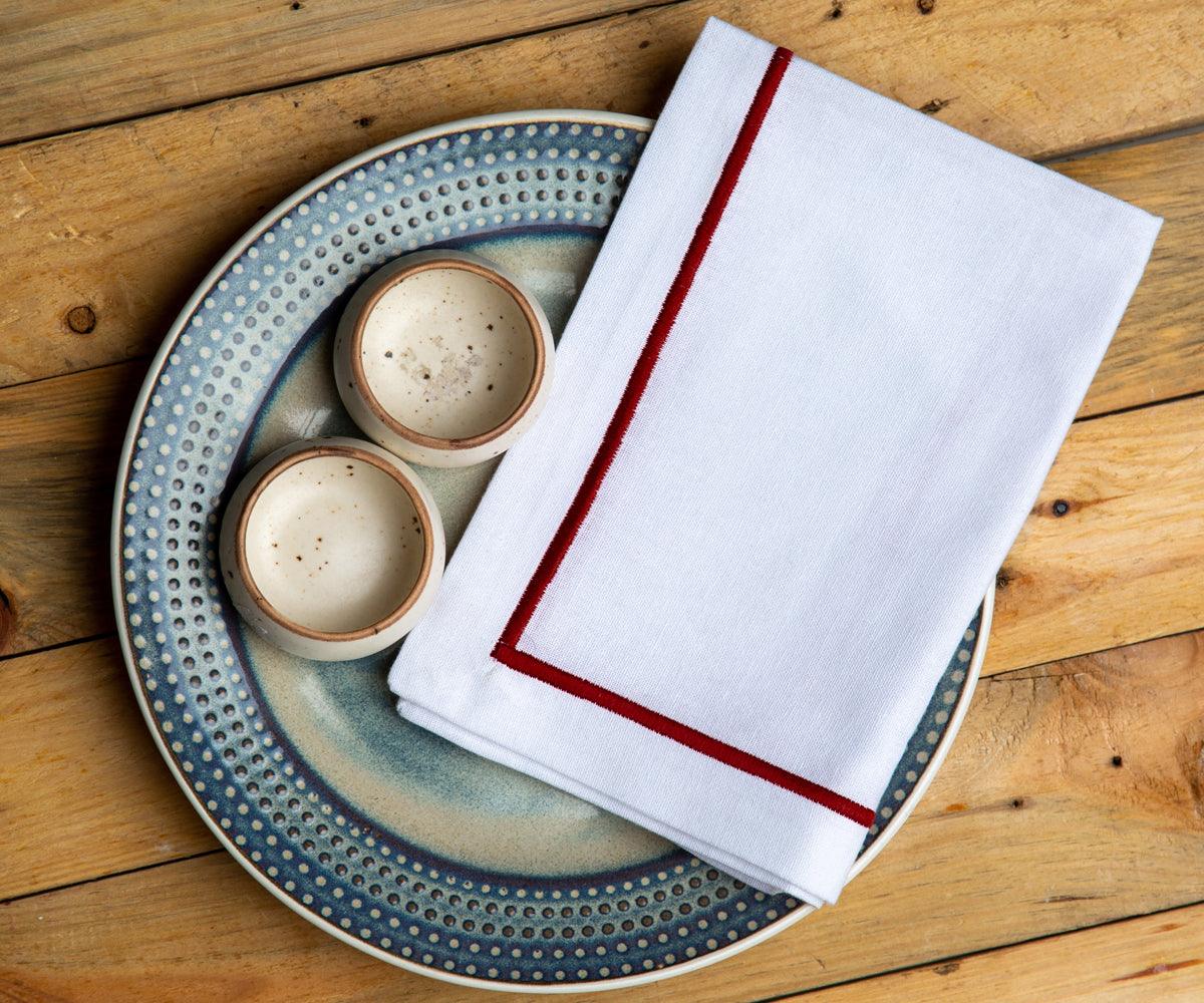 Magenta Embroidery Napkins - Border Line Design