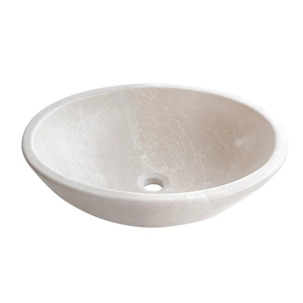 Botticino Marble Natural Stone Oval Shape Vessel Sink Honed (W)16